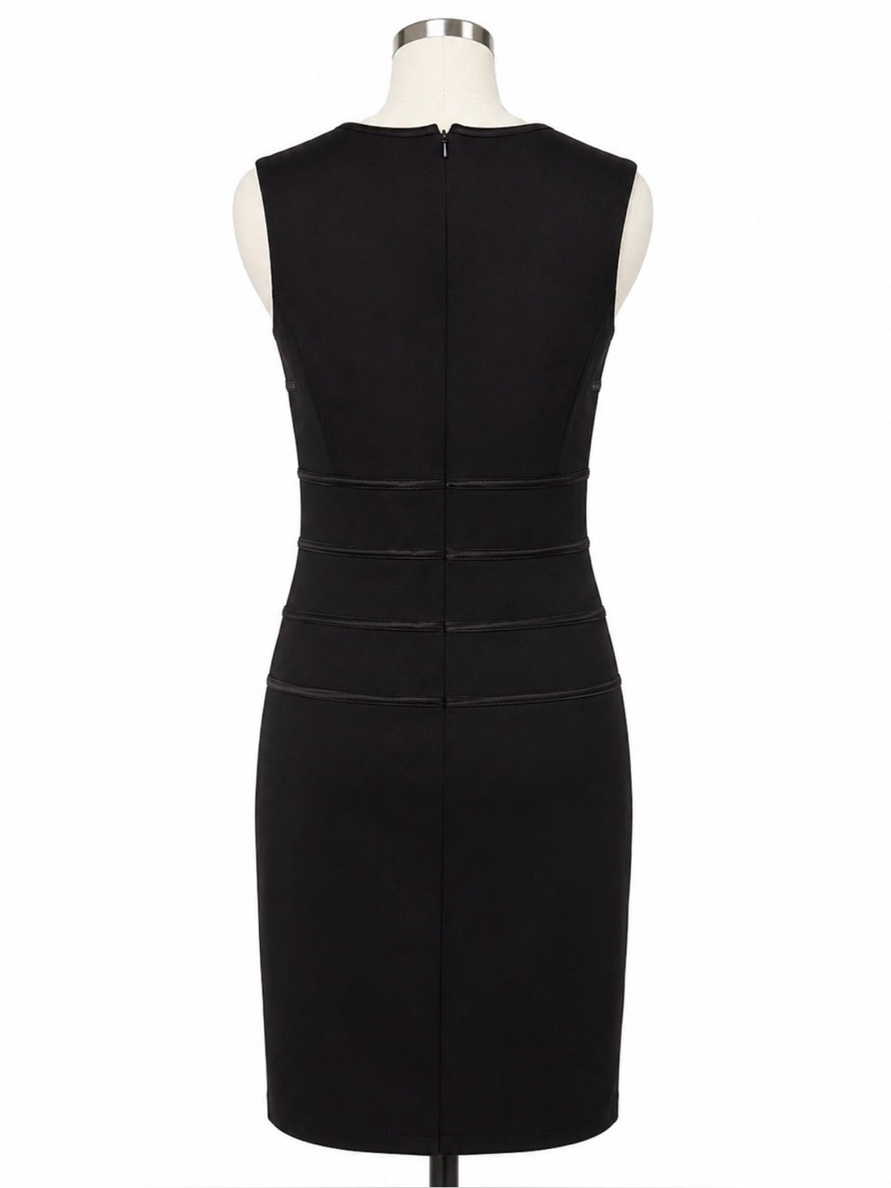 White House Black Market Black Sheath Cocktail Dress Size 6 Faux Leather Trim - Picture 2 of 5
